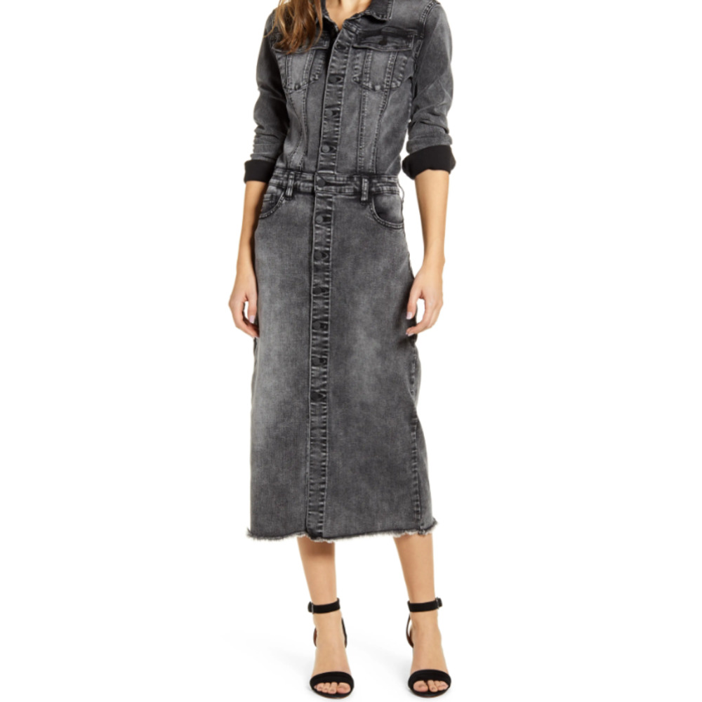 Wash Lab Piece Dyed Denim Dress in Grey Size X-Small NEW WITH TAGS